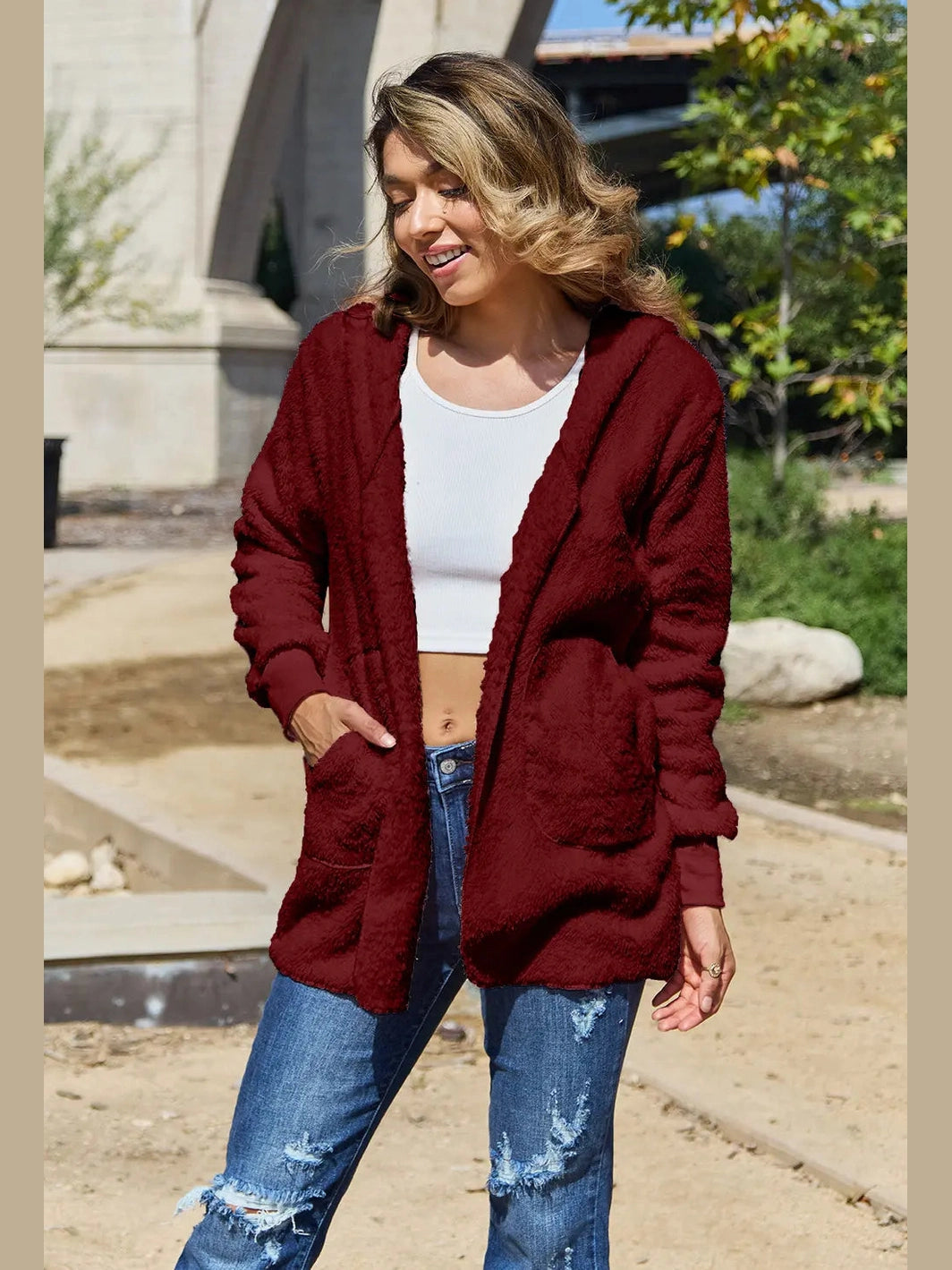 Full Size Teddy Hooded Jacket with Pockets nicholesgifts