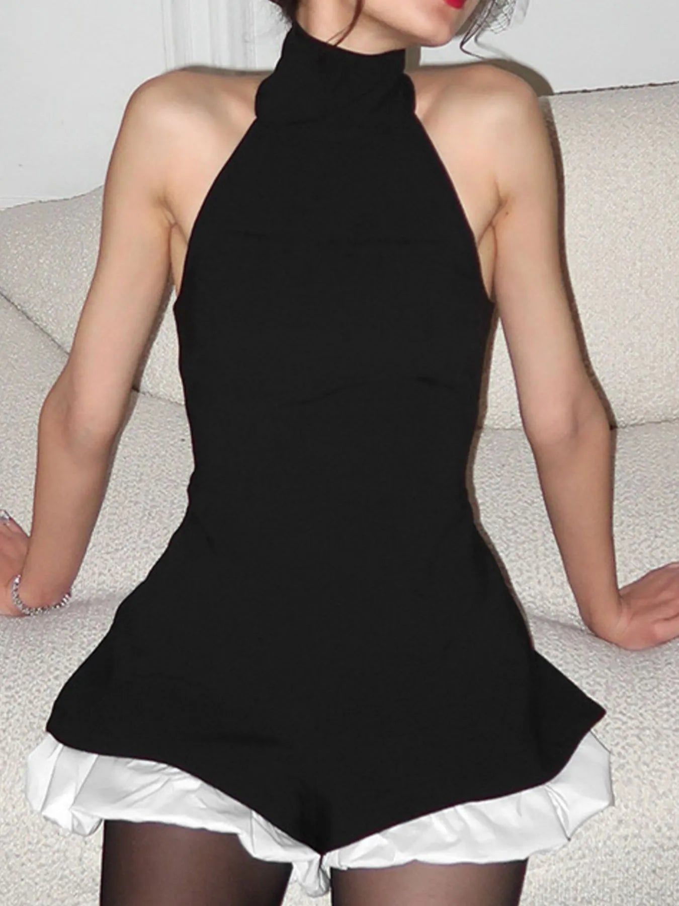 Halter Neck Ruffled Hem Romper nicholesgifts