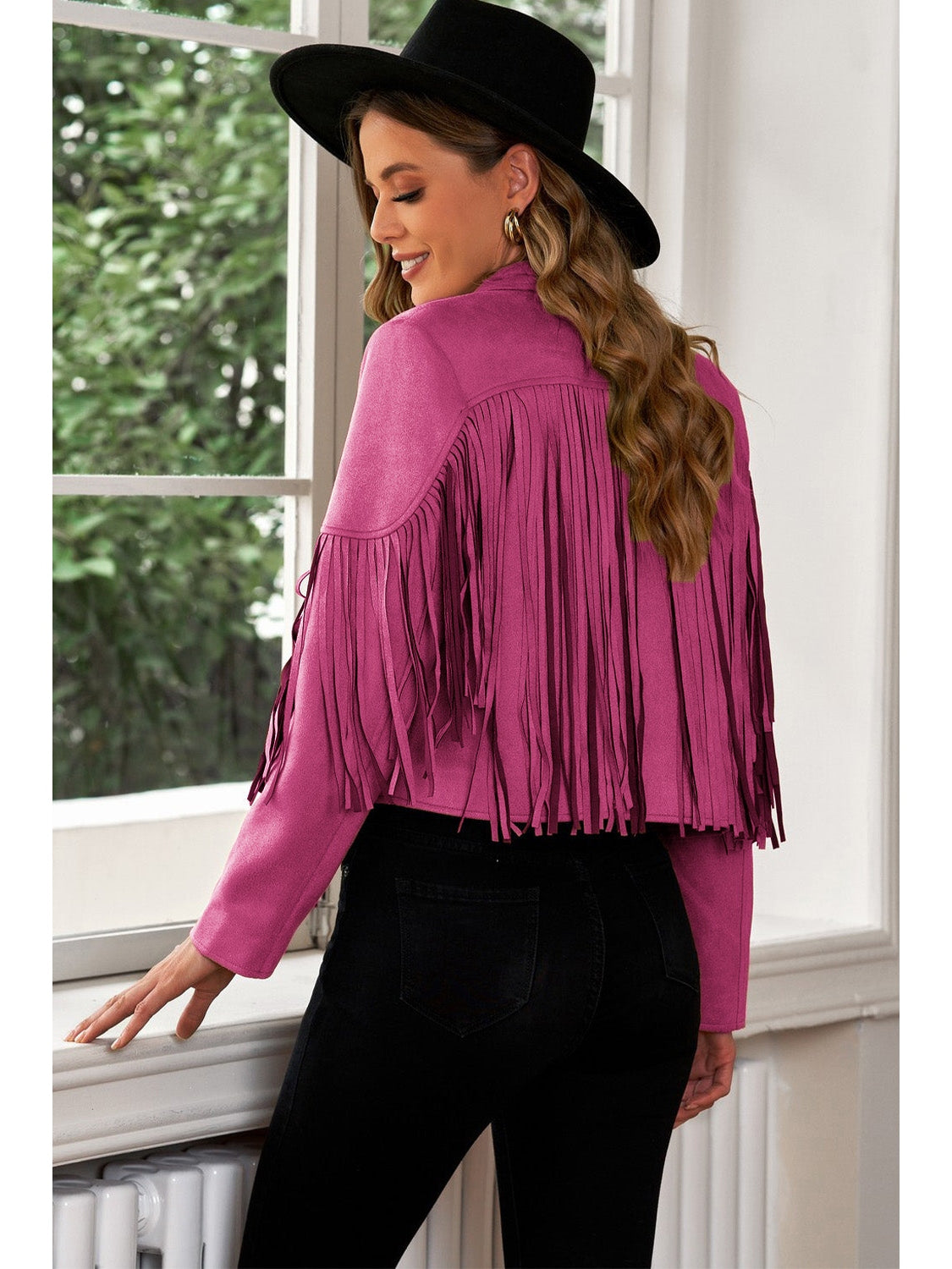 Fringe Trim Lapel Collar Cropped Blazer NicholesGifts