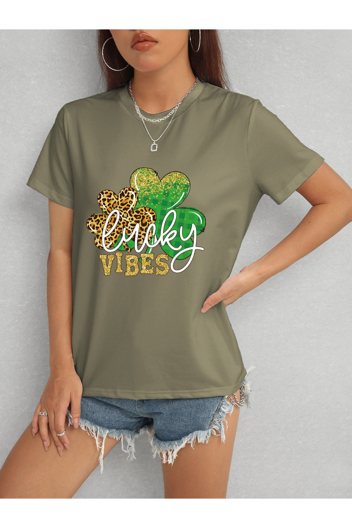 LUCKY VIBES Round Neck Short Sleeve T-Shirt NicholesGifts