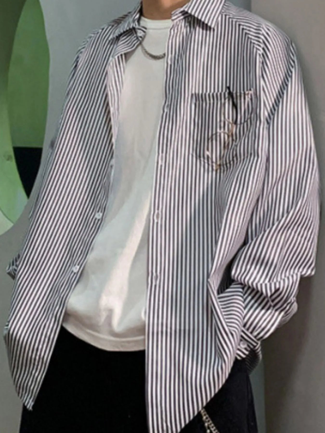 Men's Striped Long Sleeve Button-Up Shirt NicholesGifts