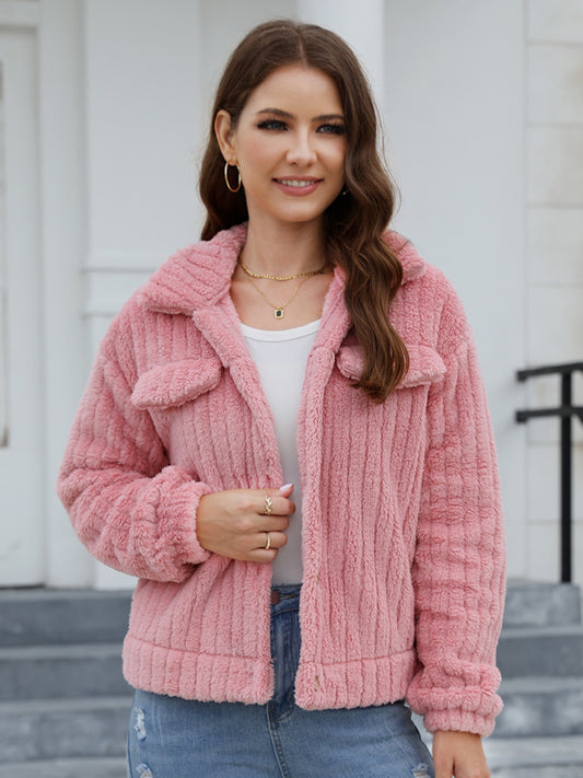 Collared Neck Button Up Jacket nicholesgifts