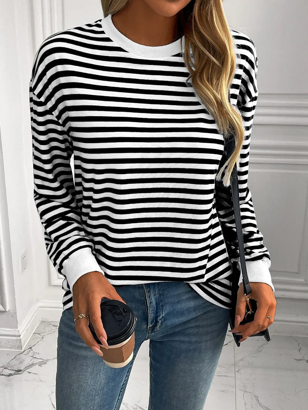 Ivy Lane Striped Round Neck Long Sleeve Sweatshirt Trendsi