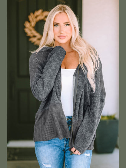 Zip-Up Drawstring Hooded Jacket nicholesgifts
