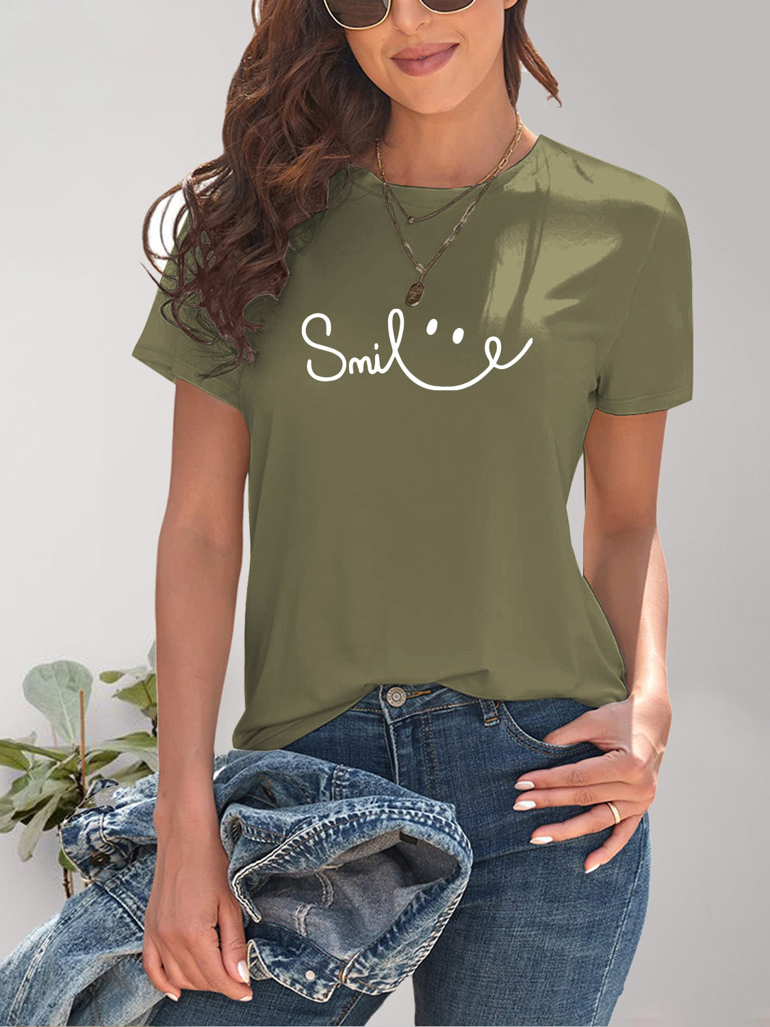 SMILE Round Neck Short Sleeve T-Shirt nicholesgifts