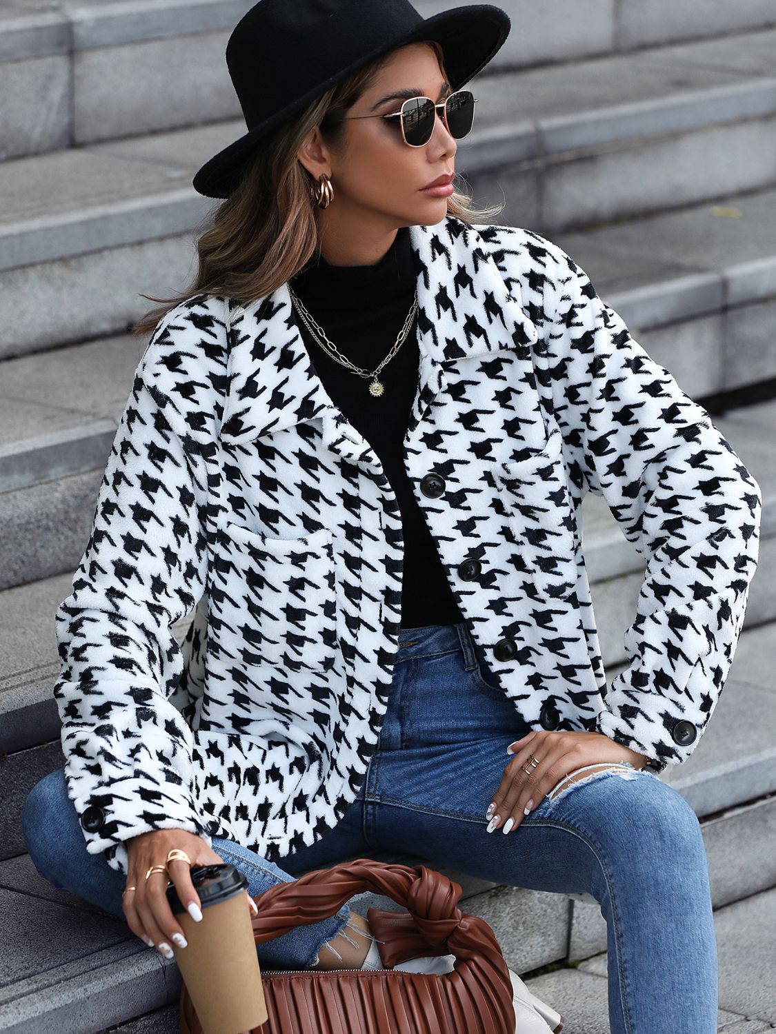 Houndstooth Button Down Jacket nicholesgifts