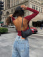 Backless Round Neck Long Sleeve Blouse nicholesgifts