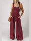 Smocked Square Neck Wide Leg Jumpsuit with Pockets nicholesgifts