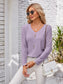 Decorative Button Openwork V-Neck T-Shirt nicholesgifts