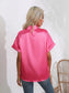 Button Down Collared Neck Short Sleeve Satin Shirt nicholesgifts