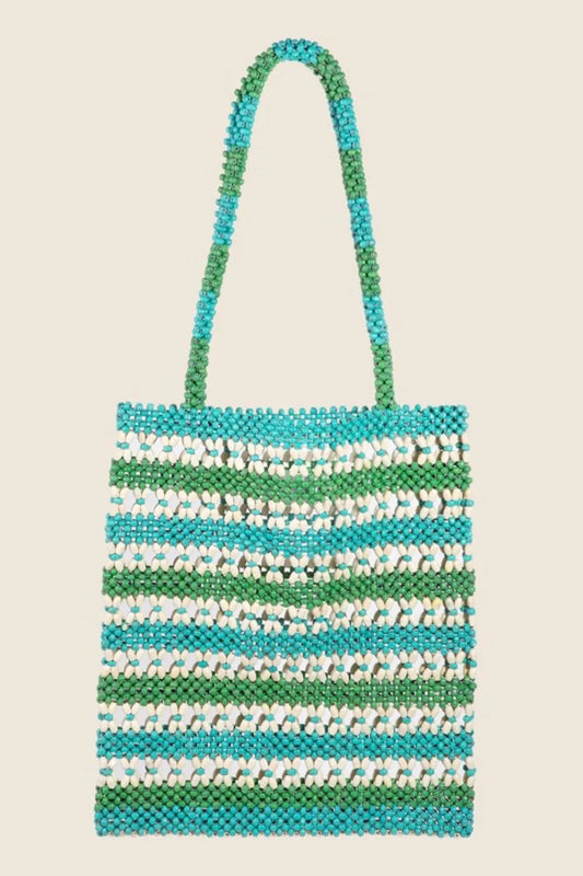 Fame Contrast Wooden Beaded Tote Bag Trendsi