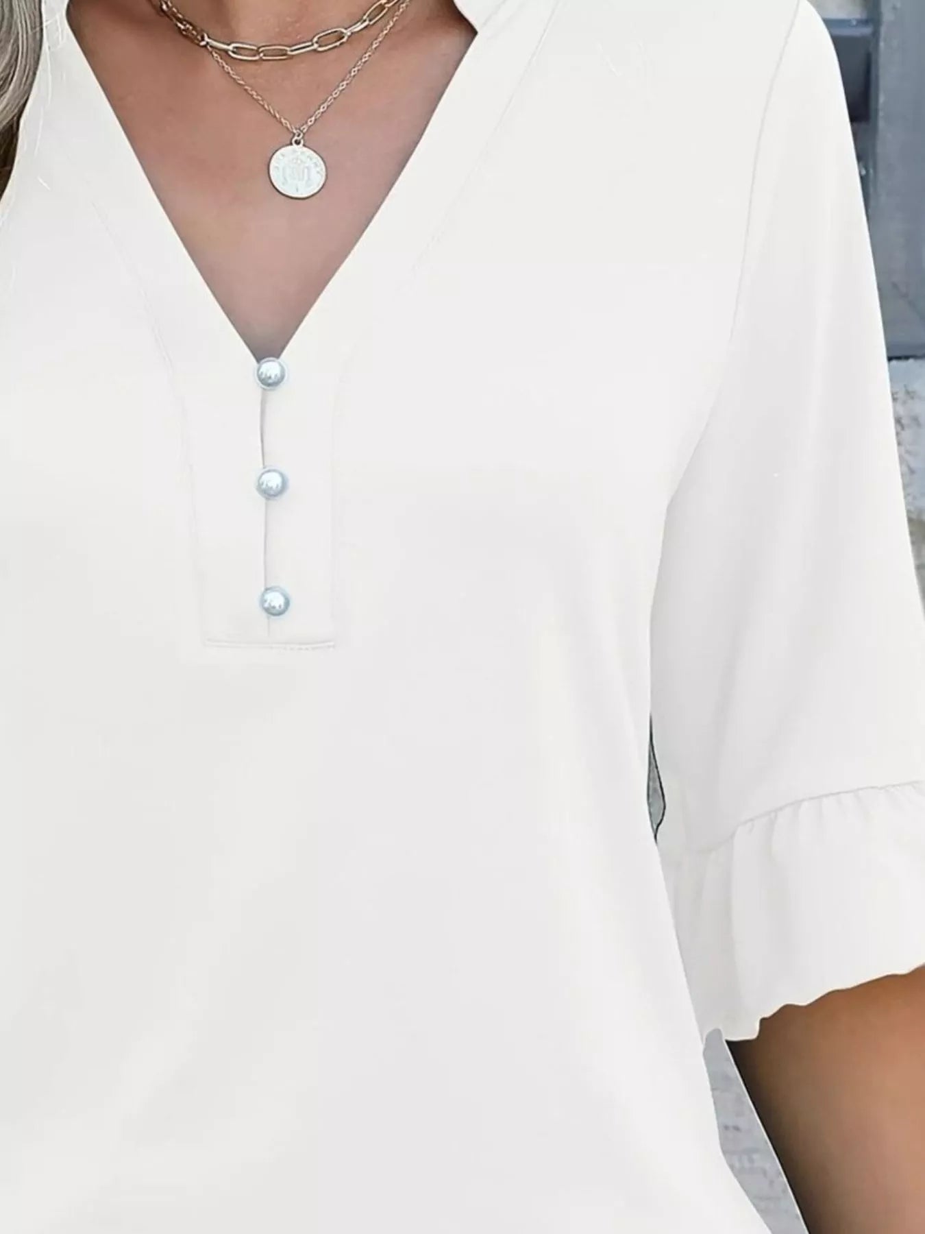 Full Size Notched Flounce Sleeve Blouse Plus Size Trendsi