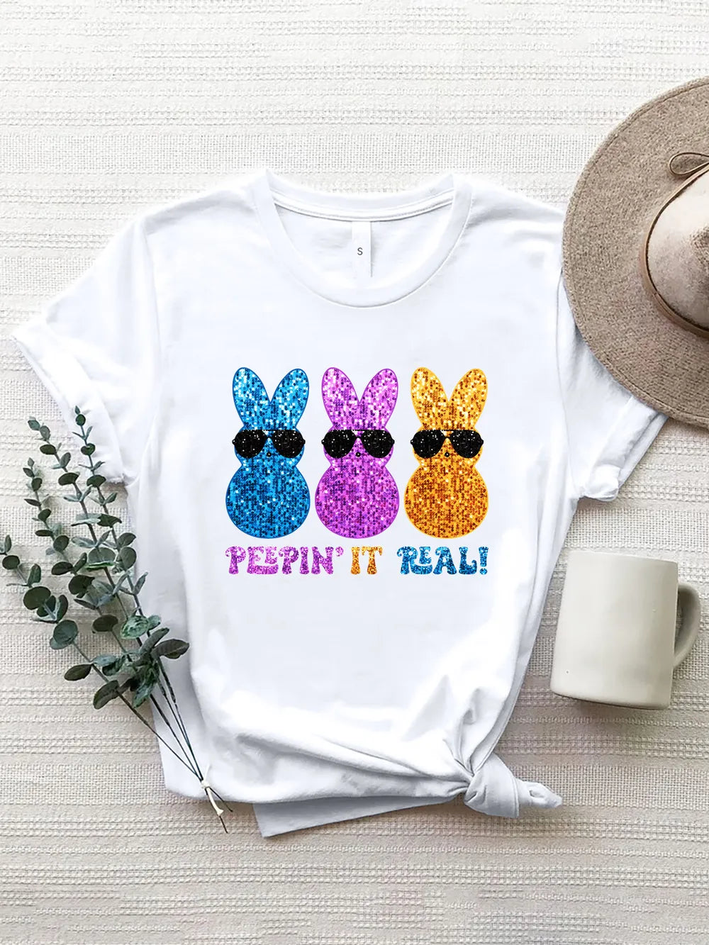 Rabbit Round Neck Short Sleeve T-Shirt nicholesgifts