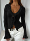 Women Ruffled Tie Front Flare Sleeve Shirt nicholesgifts
