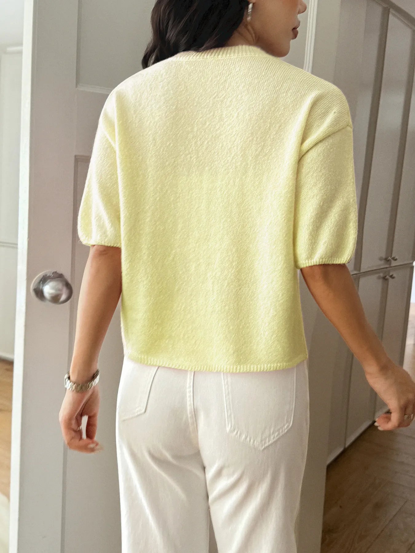 Ribbed Hem Round Neck Sweater Trendsi