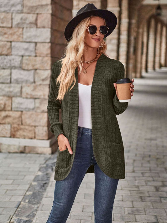 Women Open Front Cardigan with Pockets nicholesgifts