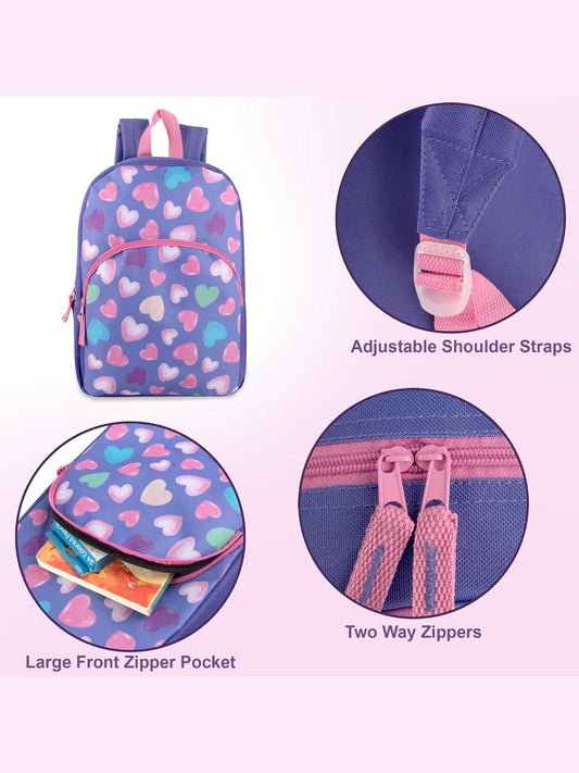 15 Inch Kids Backpacks for Boys & Girls | Preschool, Kindergarten, Elementary School Backpacks with Adjustable, Padded Straps (Happy Hearts)