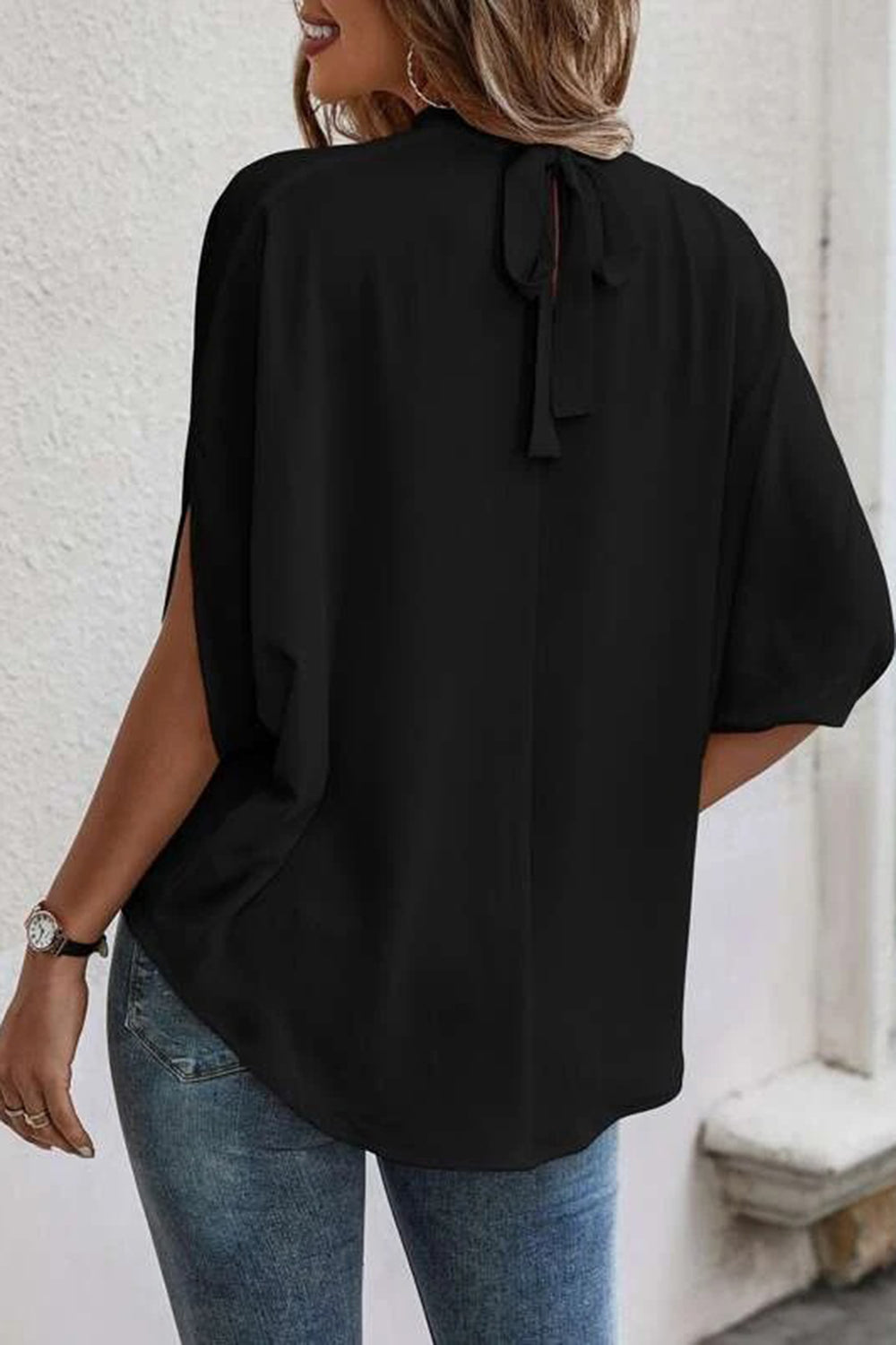 Tie Back Slit Half Sleeve Blouse nicholesgifts