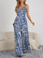 Decorative Button Spaghetti Strap Wide Leg Jumpsuit nicholesgifts