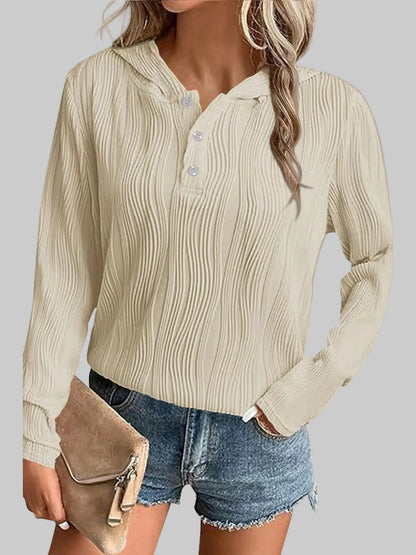 Women Textured Long Sleeve Hoodie nicholesgifts