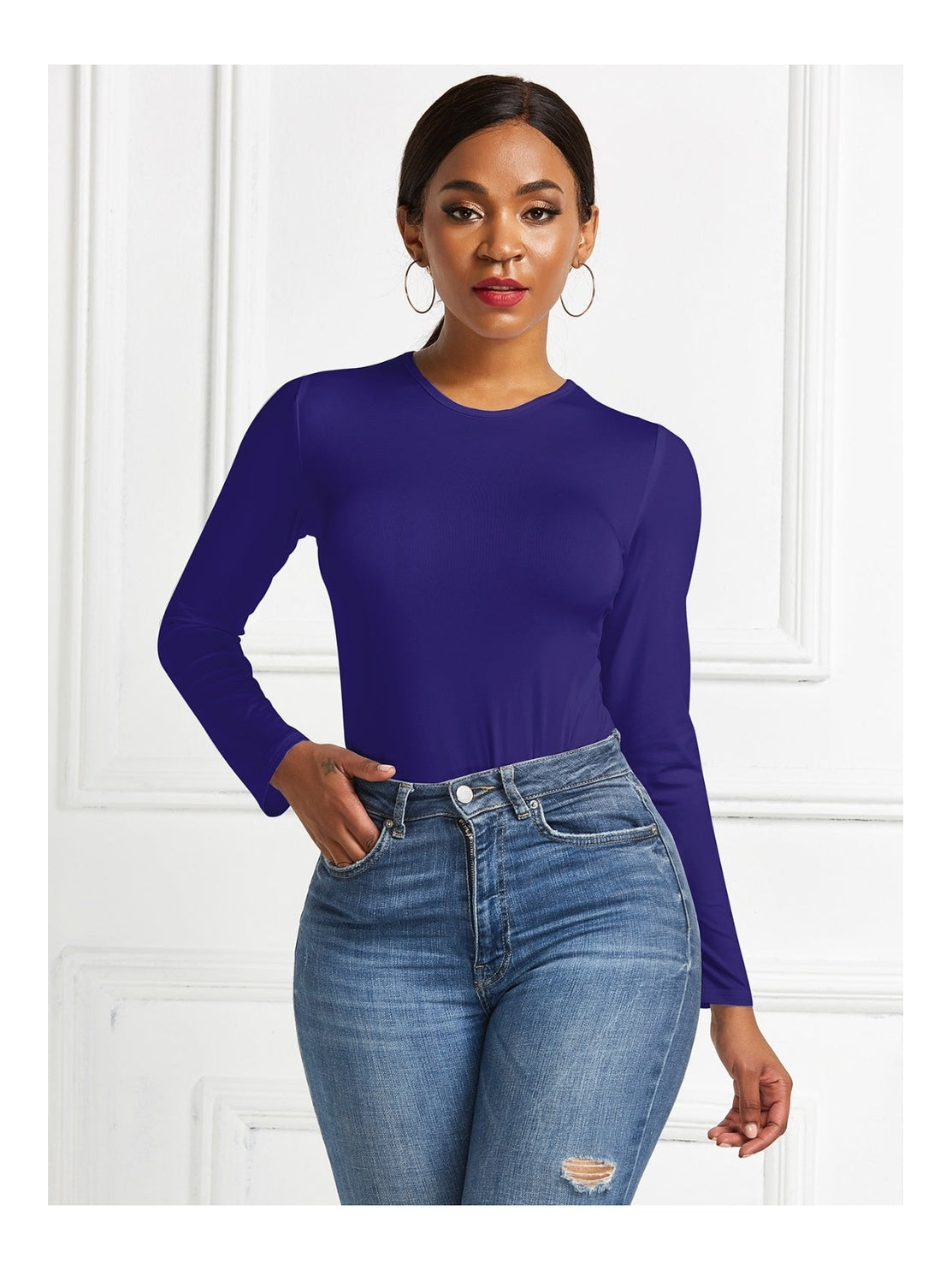 Women Round Neck Long Sleeve Bodysuit nicholesgifts