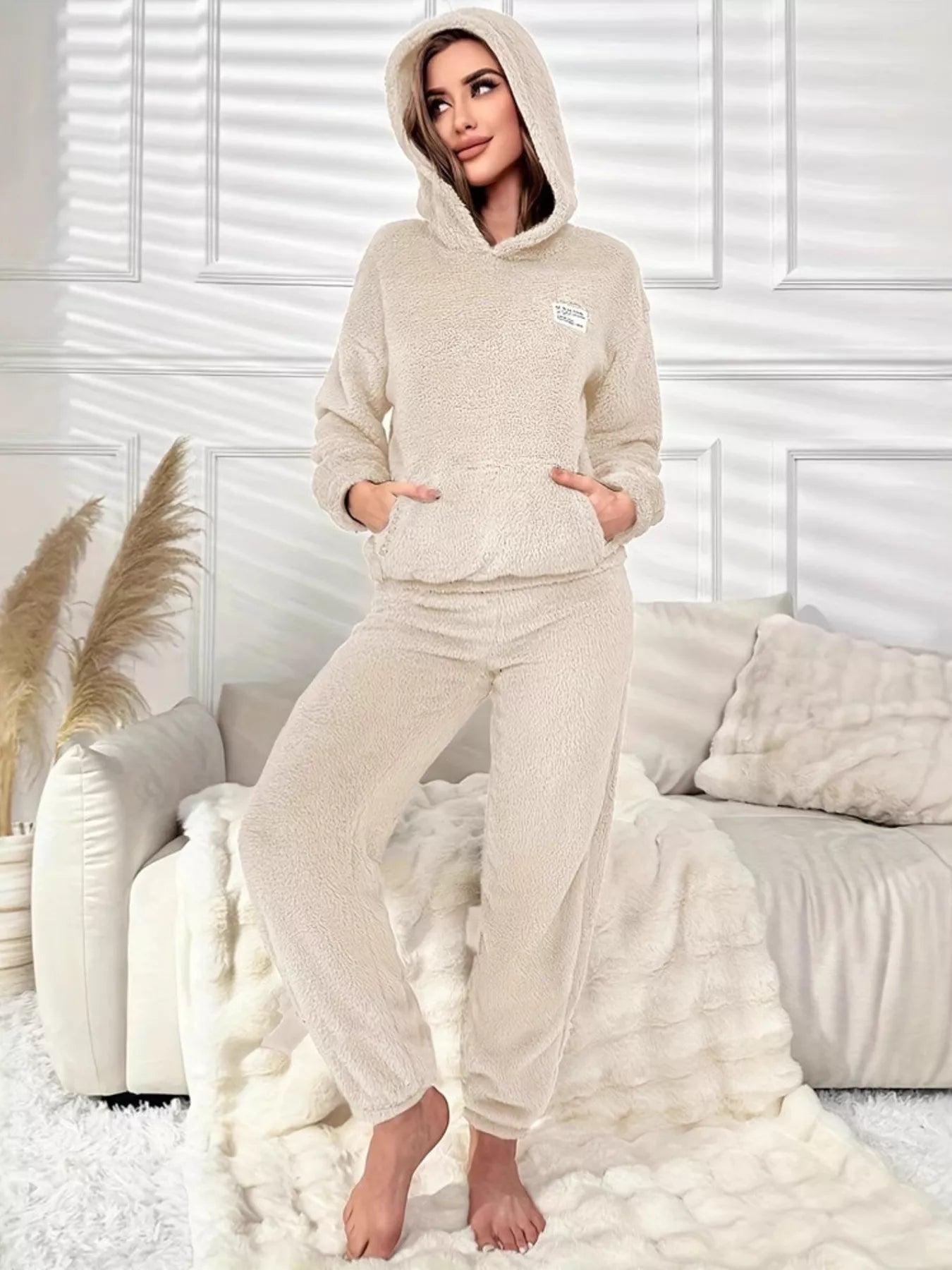 Kangaroo Pocket Long Sleeve Hoodie and Pants Lounge Set Trendsi
