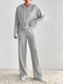 Honey Drawstring Ribbed Hoodie and Straight Leg Pants Set nicholesgifts