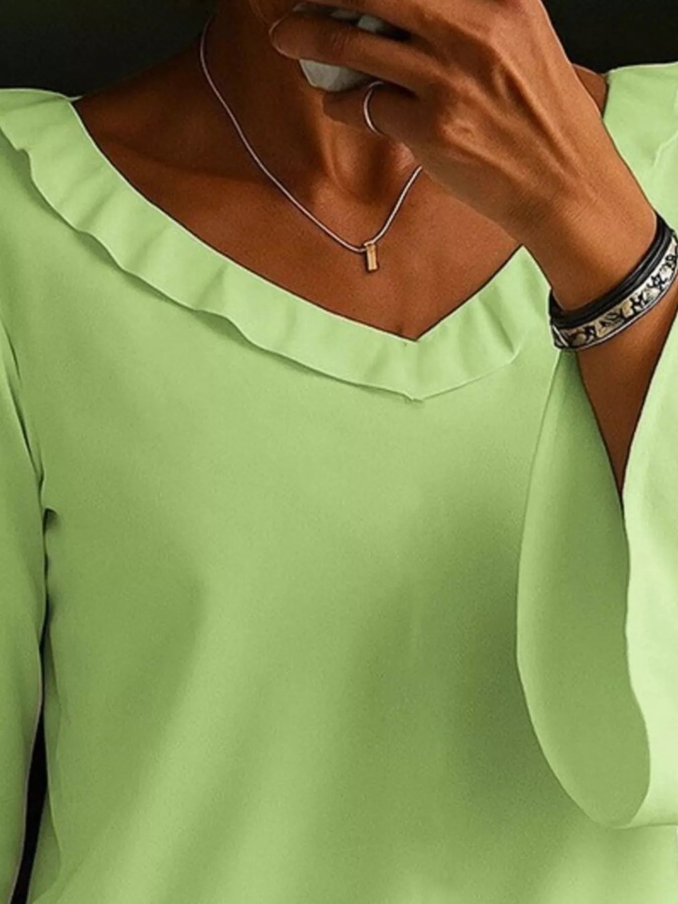Full Size Ruffled V-Neck Long Sleeve Blouse Plus Size