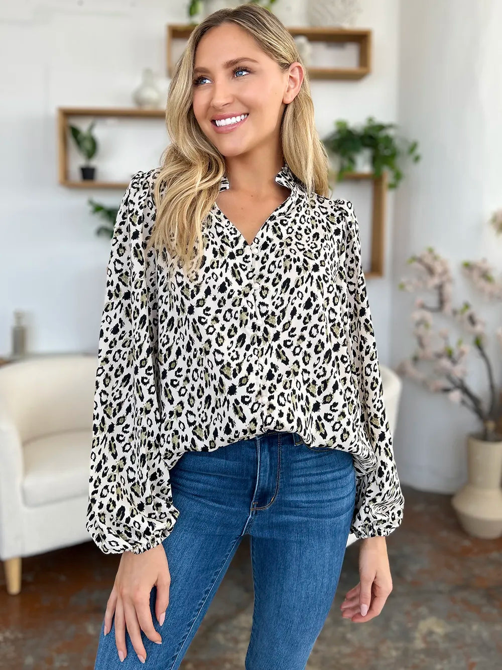 Double Take Full Size Leopard Long Sleeve Blouse nicholesgifts