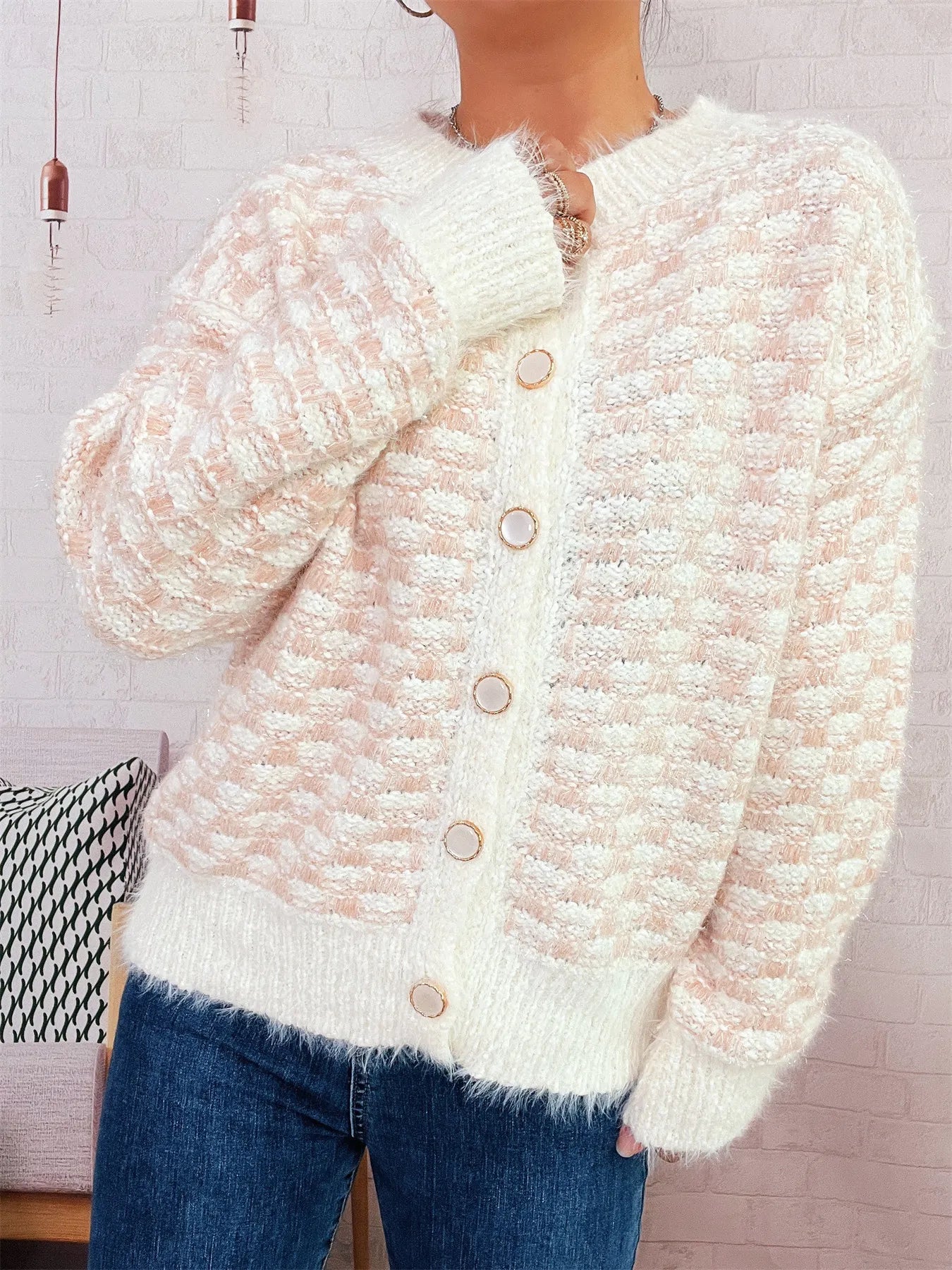 Fluffy Textured Button-Up Cardigan