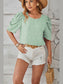 Swiss Dot Round Neck Short Sleeve Blouse nicholesgifts