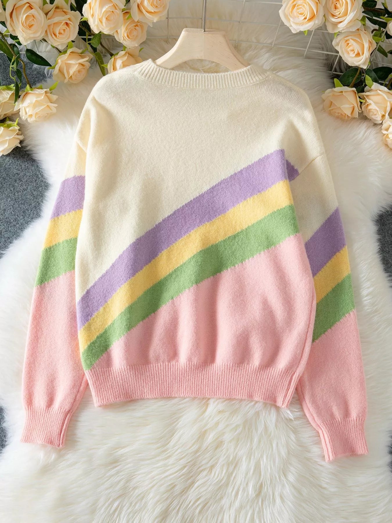 Rainbow Stripe Drop Shoulder Sweater