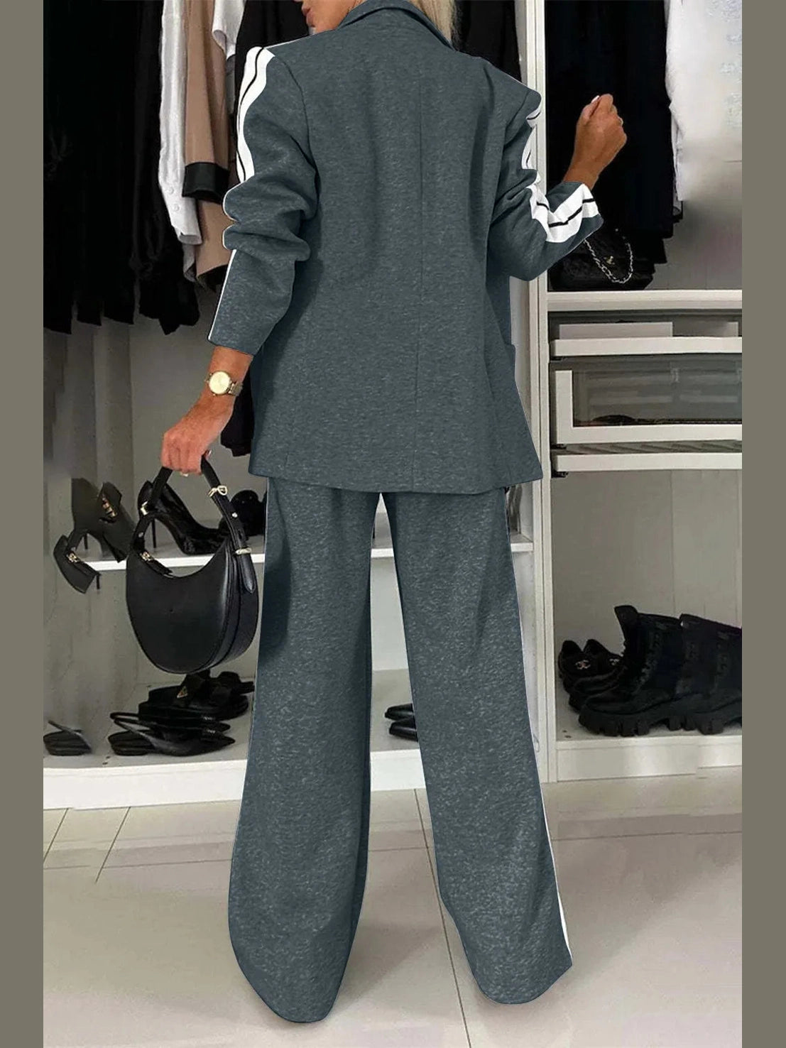 Full Size Contrast Lapel Collar Top and Pants Set nicholesgifts