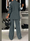 Full Size Contrast Lapel Collar Top and Pants Set nicholesgifts