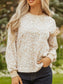 Leopard Ruffle Detail Ribbed Trim Round Neck Sweatshirt nicholesgifts