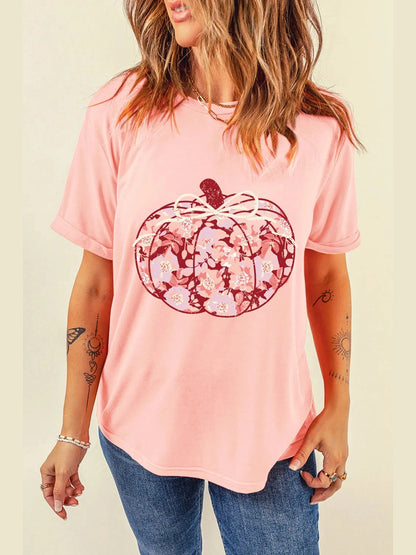 Pumpkin Graphic Round Neck Long Sleeve T-Shirt nicholesgifts