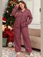 Plus Size Plaid Collared Neck Top and Pants Lounge Set nicholesgifts