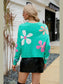 Flower Round Neck Drop Shoulder Sweater nicholesgifts