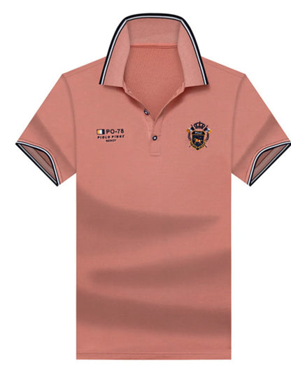 Men's Plus Size Striped Collar Embroidered Detail Polo nicholesgifts