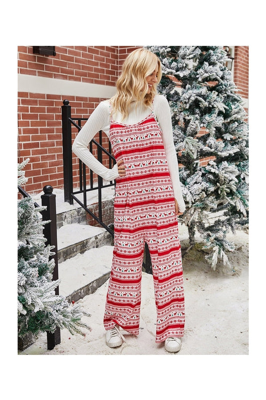 Shiny Christmas Color Contrast Wide-Legged Jumpsuit NicholesGifts