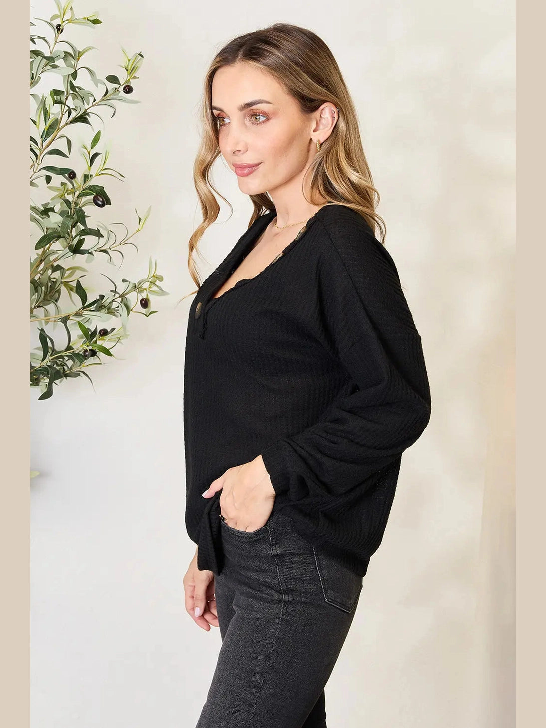 Zenana Buttoned Long Sleeve Blouse nicholesgifts
