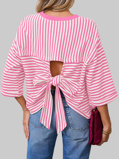 Striped Back Bow Tie T-Shirt nicholesgifts