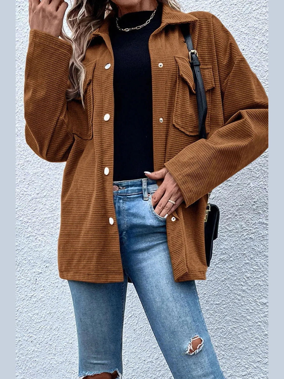 Pocketed Snap Down Long Sleeve Jacket
