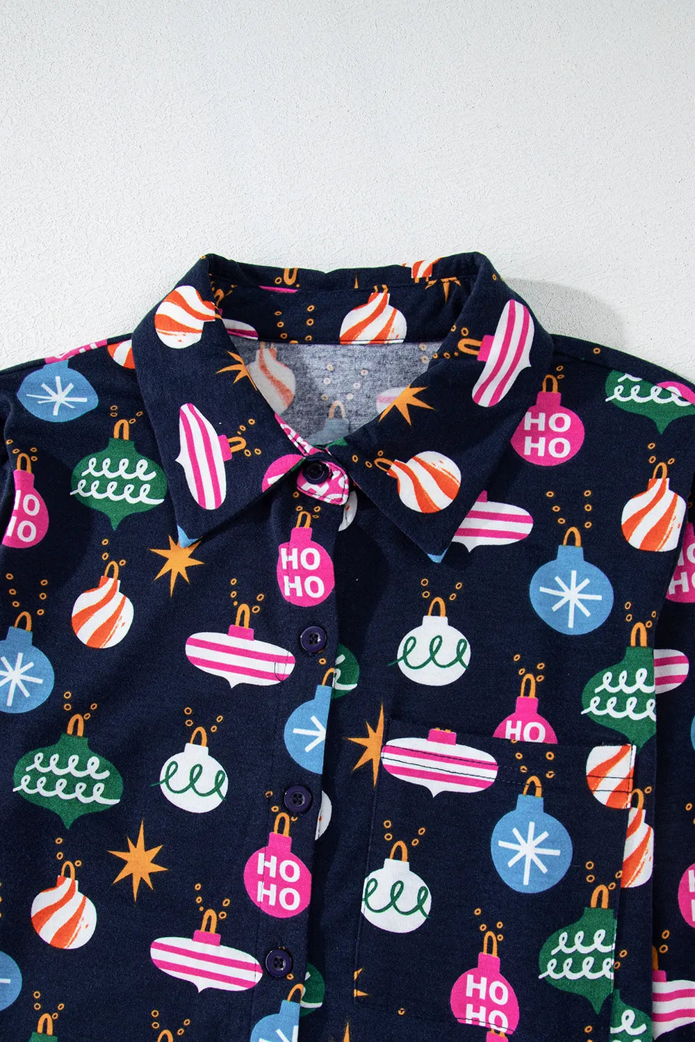 Christmas Lights Print Collared Neck Top and Pants Set Trendsi