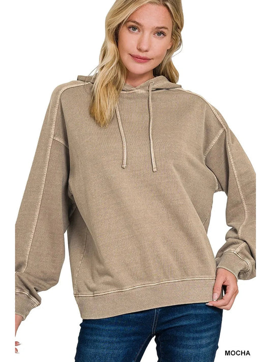 Zenana French Terry Pigment Dye & Enzyme Washing Hoodie