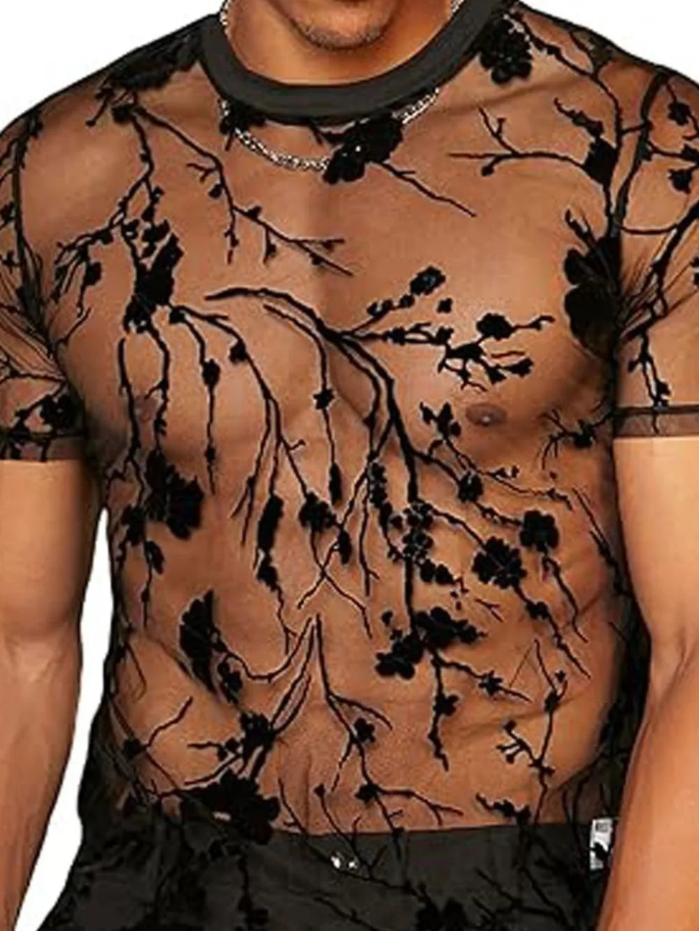 Men's Full Size Round Neck Short Sleeve Sheer Top Plus Size NicholesGifts