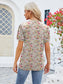 Women Ruched Printed Notched Short Sleeve Blouse nicholesgifts