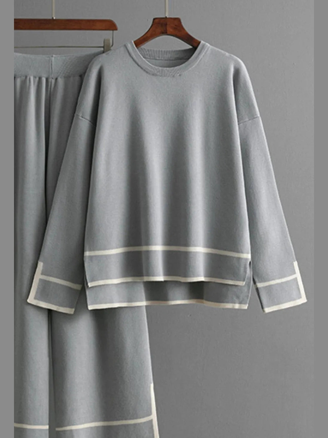 High-Low Round Neck Top and Pants Sweater Set nicholesgifts