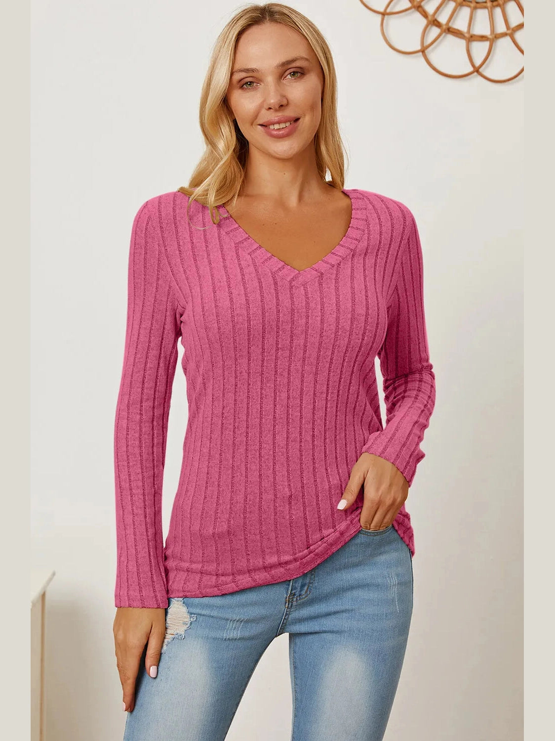Basic Bae Full Size Ribbed V-Neck Long Sleeve T-Shirt nicholesgifts