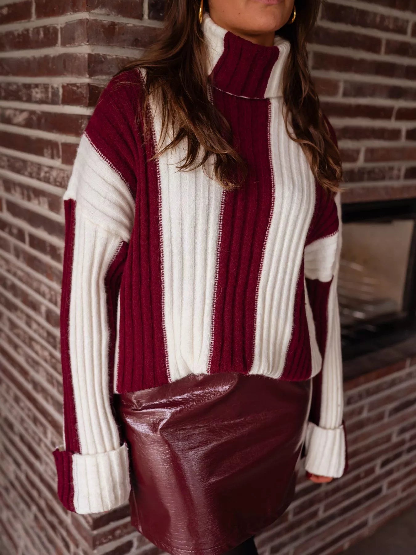 Color Block Ribbed Turtleneck Sweater Trendsi